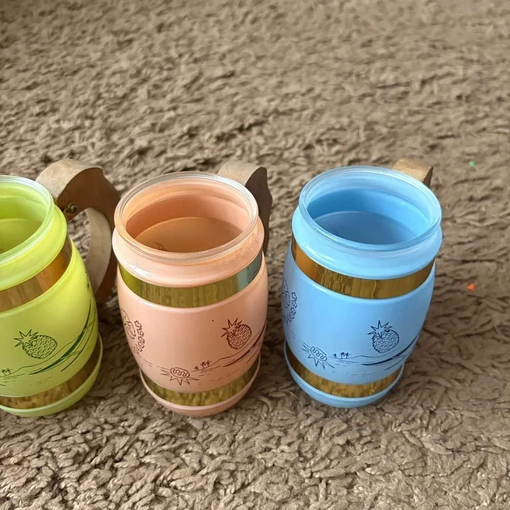 Siesta Ware Mugs Frosted Wood Handles Tiki Bar Mid Century Tropical Set Bundle